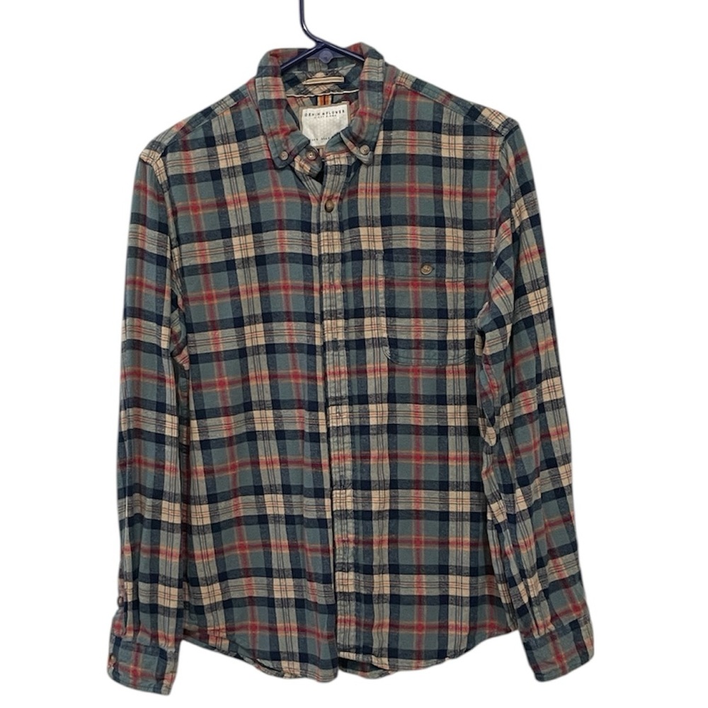 Denim & Flower Ricky Singh Flannel Button Down Shirt Blue Red Plaid Size Medium